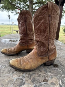 Mens Primo Distressed Larry Mahan Cowboy Boots Brown Size 9.5 D - Picture 1 of 9