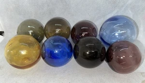 8 X Glass Blue Amber Amethyst Black Japanese Ball Orb Fishing Floats Decor 1-3” - Picture 1 of 10