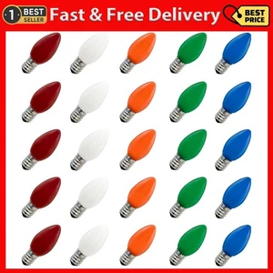 25 Pack C7 LED Multicolor Christmas Replacement Light Bulbs, Colored Christmas L - Picture 1 of 9