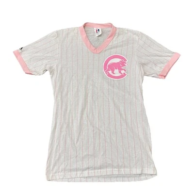 Camiseta de beisebol vintage anos 90 CHICAGO CUBS rosa feminina M feita nos EUA - Imagem 1 de 4