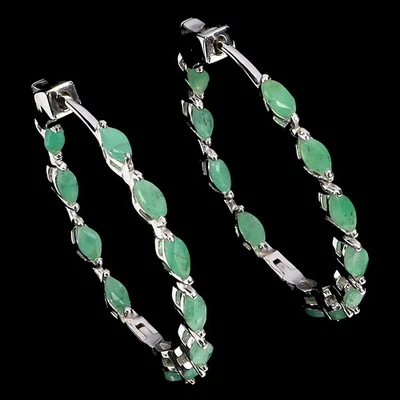 Black Friday 925 Sterling Silver Earrings Marquise Emerald 4x2mm Natural Jewelry - Image 1 of 4