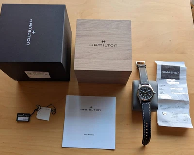 Reloj para hombre Hamilton Khaki Field automático esfera negra correa de cuero H70455733 Foto 1 de 4