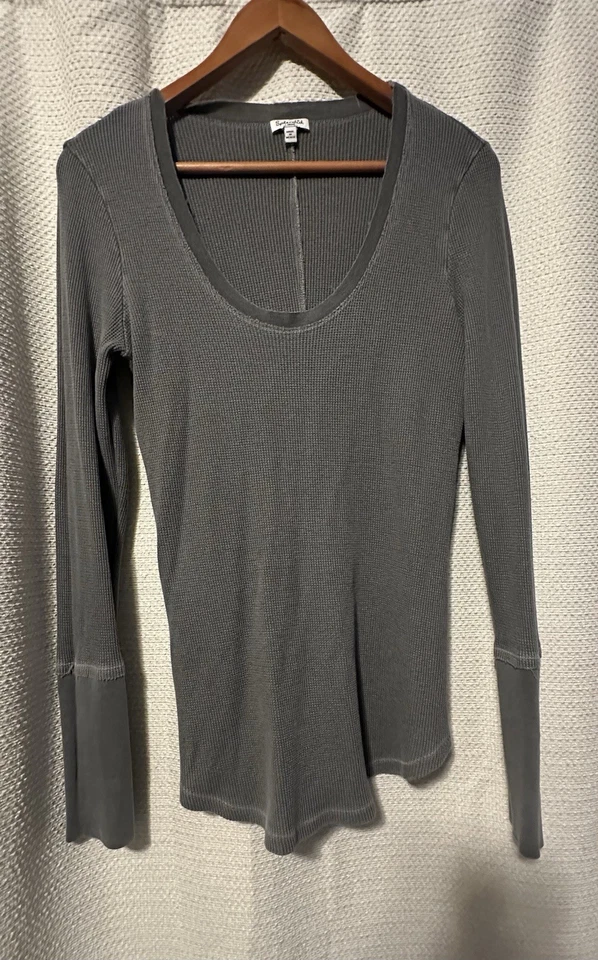 Camiseta interior Splendid Henley gris waffle para mujer talla grande Foto 1 de 4