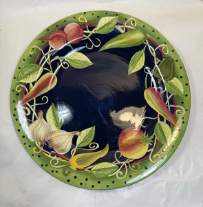 Assiette en faïence Laurie Gates peinte à la main - 11-3/4" - émaillée, excellent état - Photo 1/4
