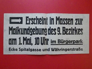altes Anschlagblatt MAIKUNDGEBUNG des 9. Bezirkes Wien um 1930 ( 7241 - Bild 1 von 1