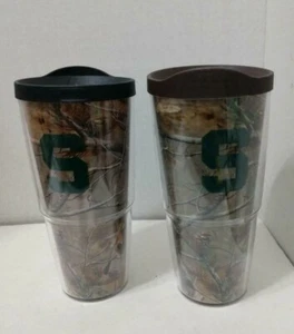 Tervis Michigan State Spartans Camo Wrap Tumblers Lot of 2 W/Lids - 24 Oz EUC - Picture 1 of 4