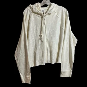Victoria's Secret PINK Hoodie Large elfenbeinweiß kurz geschnitten durchgehender Reißverschluss neu mit Etikett - Bild 1 von 8