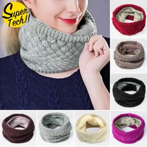 Winter Scarf Solid Color Plush Knitted Scarf Wool Collar Cotton Neck Warmer OZ - Picture 1 of 6