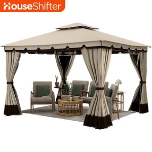 12x10' Outdoor Patio Gazebo Steel Frame Double Roof Canopy Mesh Netting Curtains - Picture 1 of 12