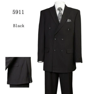 Men's Double Breasted Suit Striped , Double Vents ,Pants with Pleats 5911 - Picture 1 of 4