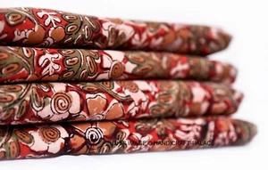 New Cotton 3 Yard Hand Block Print Dress Material Maroon Floral Fabric Running - Picture 1 of 3