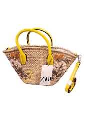 Zara Picnic Bag / Purse Yellow Handles And Wicker Bag