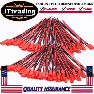 20-40set Wire Connectors for JST 150mm Female Male Cable RC LiPo Battery 22 AWG - Picture 1 of 26