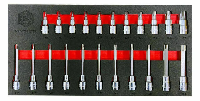 Britool Hallmark 22pc Short and Long Torx Star Bit Socket Set 3/8" Drive - (M2BTXSET22)
