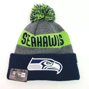 New Era NFL Seattle Seahawks Blue Knit Team Headwear Winter Ski Cap Hat Beanie - Picture 1 of 8