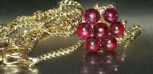 Vintage 14kt Yellow Gold Garnet Flower Floral Cabochon Slide Charm Bracelet - Picture 1 of 11