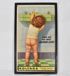 Vintage Kolynos Crema Dental Cientifica Frame Color Print Toddler Brushing Teeth - Picture 1 of 9