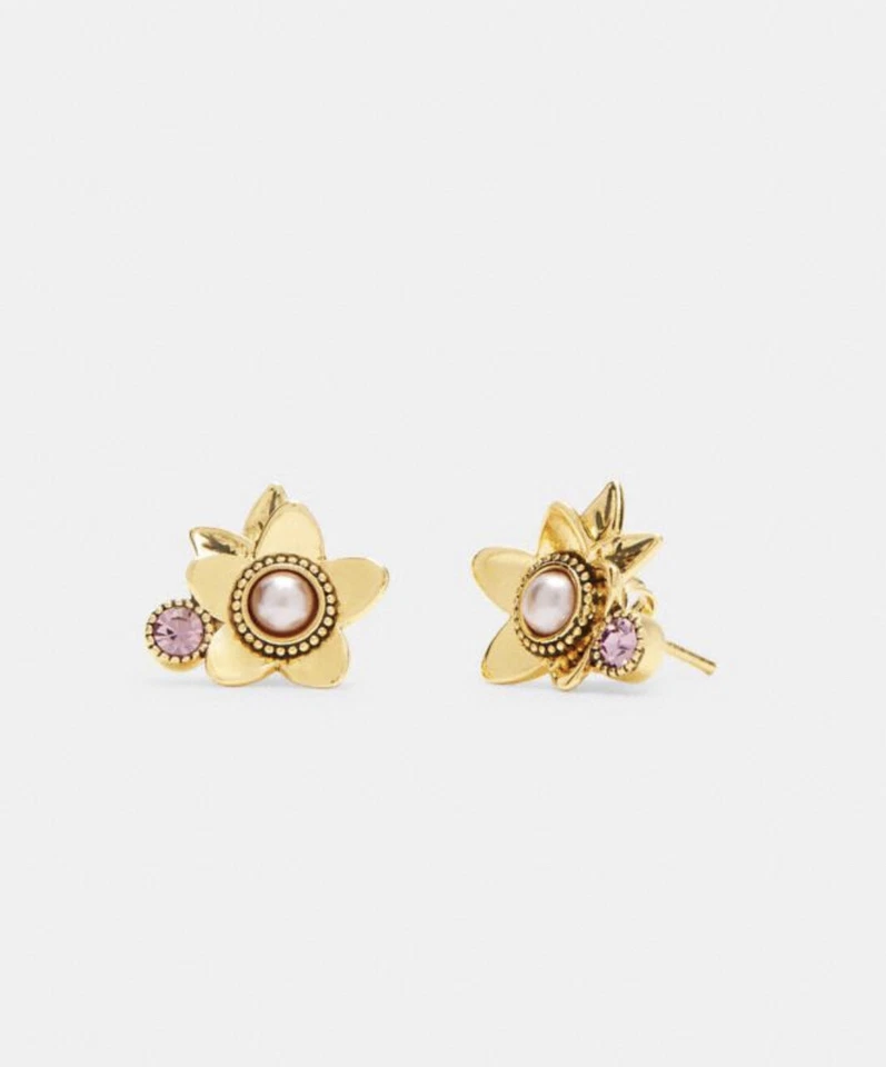 NWT Coach Wildflower Stud Earrings C6298 Gold tone $68 - Image 1 of 1