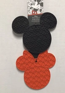 Disney Mickey & Minnie Silikon Kopf Untersetzer 2er Set Rot Schwarz Neu mit Etikett - Bild 1 von 5