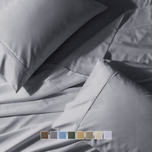 Luxury Wrinkle Free Bed Sheet Set 650 Thread Count Cotton Blend Solid Sateen 