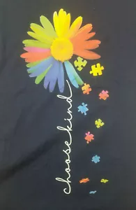 Choose Kind Autism Awareness Daisy Flower Puzzle Pieces T-Shirt Dark Blue Small - Picture 1 of 5