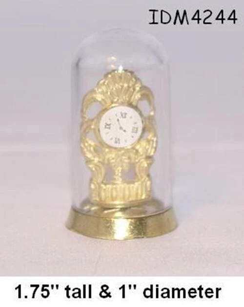 IDM MANTLE CLOCK IN GLASS DOME 1:12 SCALE DOLLHOUSE MINIATURES