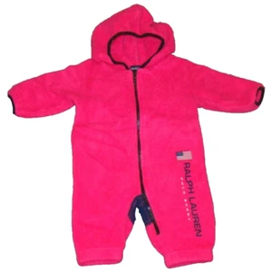 VTG Ralph Lauren Girls Polo Size 3-6 Months Pink Fleece Hooded Baby Bunting 1pc - Picture 1 of 5