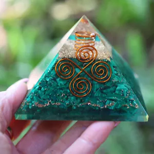 Malachite Orgone Pyramid 4 Coil 75mm EMF & 5G Protection Orgonite Energy Healing - Picture 1 of 11