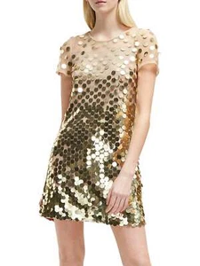 Vestido recto French Connection dorado con lentejuelas para ocasiones especiales Reino Unido 10 PVP £160 - Imagen 1 de 5