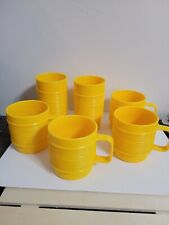 Vintage Rubbermaid Yellow Ribbed Stackable 4 Mugs 3819 & 2 Tumblers 3826 LOT