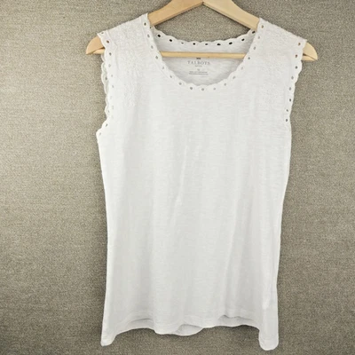 Camisa Talbots Mujer PS Blanca Ojales Sólida Sin Mangas Bordada Blusa Tanque NUEVA Foto 1 de 4
