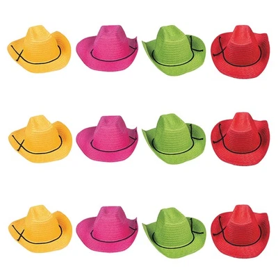 Chapéus de cowboy de palha vermelhos, amarelos, rosa e verdes para adultos 24 pol. - 12 peças - Imagem 1 de 2