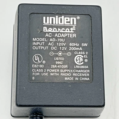 原始设备制造商 UNIDEN AD-70U 交流电适配器 墙壁插 12V BEARCAT 扫描仪 收音机 电源供应 — 第 1/4 张图片