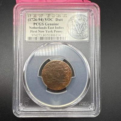 1726-94  (1754) the First New York Penny, VOC N.E. Indies Duit, PCGS Genuine - Image 1 of 4