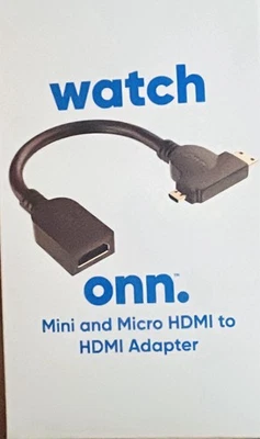 Onn. Mini and Micro HDMI to HDMI Adapter Black - Image 1 of 2