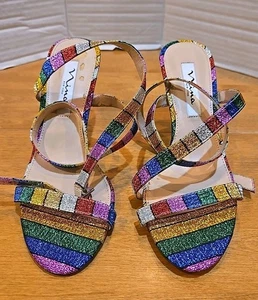 Nina NY Vanna mehrfarbige Glitzer-Stilleto-Sandale mit Knöchelriemen Größe 7M adretter Stolz - Bild 1 von 14