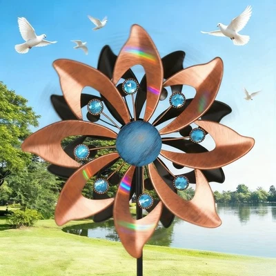 Outdoor Wind-Driven Windmill: Metal 360° Rotating Lawn Ornament Ground Plug - Image 1 of 4