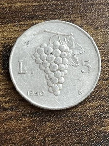 1950 Italien 5 Fünf Lire tatsächliche Münze TB4831* - Bild 1 von 2