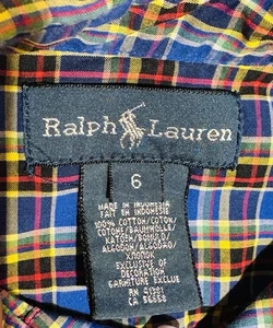 POLO RALPH LAUREN BOYS BUTTON SHIRT L/S SIZE 6 Blue PLAID Red PONY EUC - Picture 1 of 12