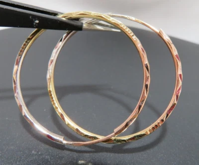 14K TRI-COLOR HOOP EARRINGS  32.55 MM  ROUND  1.85 grams (G132589) - Image 1 of 4