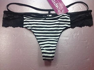 Women Panties,Thongs ILUSION Mexico Size M. Black&White Striped W/ Floral Gauze - Picture 1 of 7