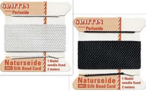 100% Pure Silk Cord by Griffin - Black or White - complete with Needle! - Picture 1 of 38