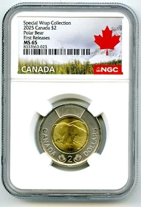 2025 $2 CANADA NGC MS65 SPECIAL WRAP COLLECTION POLAR BEAR TOONIE FIRST RELEASES - Picture 1 of 2