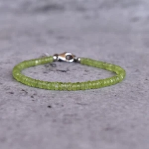 Natural Green Peridot 3-4MM Faceted Rondelle Gemstone Beads Women Bracelet 6-8" - Picture 1 of 9