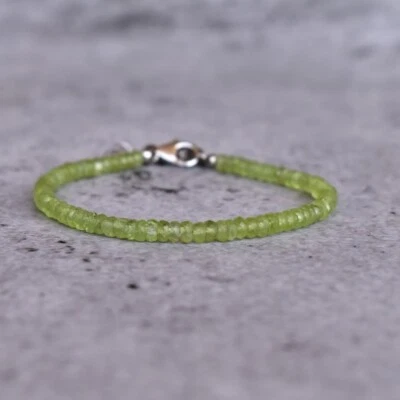Natural Green Peridot 3-4MM Faceted Rondelle Gemstone Beads Women Bracelet 6-8" - Image 1 of 4