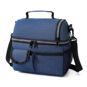 Insulated Dual Compartment Lunch Bag Reusable Lunch Box Waterproof Cooler Tote B - Picture 1 of 7