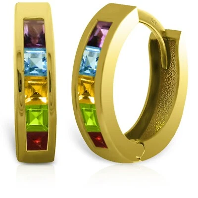 Pendientes Huggie de aro de oro amarillo de 14K de 1,0 quilates con múltiples piedras preciosas naturales Foto 1 de 4