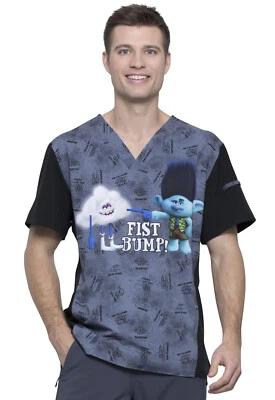 Trolls Cherokee Scrubs Tooniforms Mens V Neck Top TF708 TOFB - Image 1 of 4