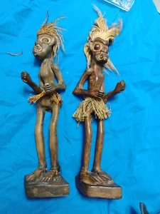 Two Male African Hand Carved Wood Figurines vintage - Picture 1 of 10