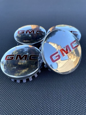 SET OF 4 GMC SILVER-RED  83 mm/3.25 inch Wheel Rim Center Hub Caps - Image 1 of 4